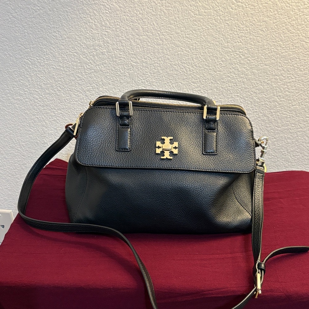 Tory Burch Black Pebbled Leather Satchel